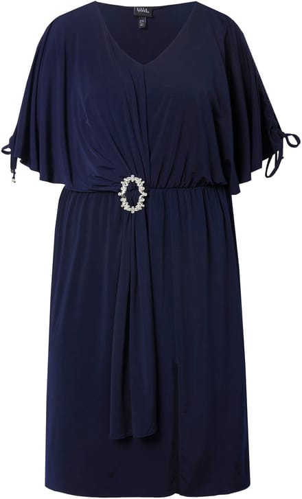 Ulla Popken - Dames - Midi-jurk oversized mooie gesp mouwen met rimpelband - Marine - Maat 58+