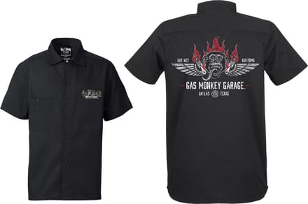 Gas Monkey Garage Workershirt Front Flaming Monkey Black