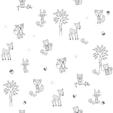 INGK Behang - Puck & Rose - Kinderbehang - Dieren Wit/Zwart