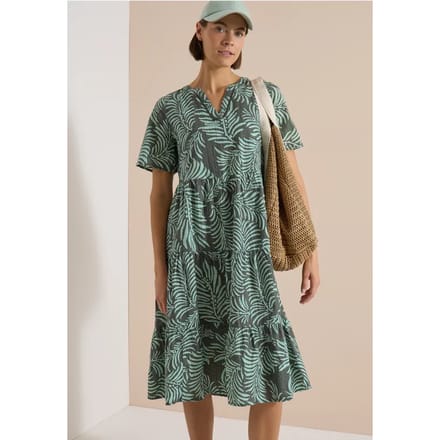 Midi-jurk met gespleten hals en print