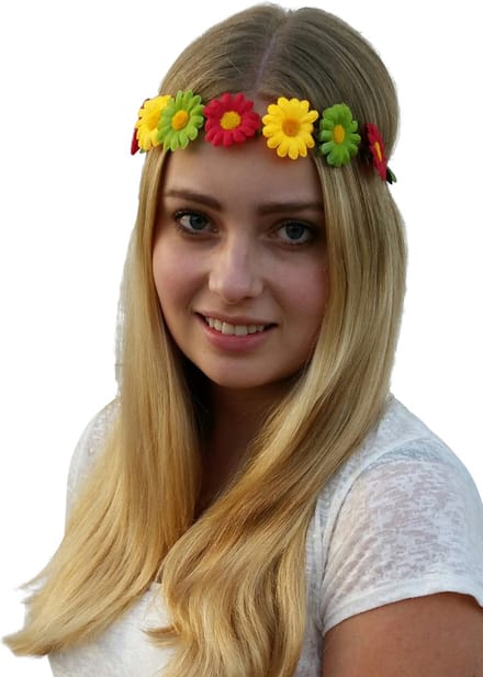 4 bloemenhaarbandjes - Rood/geel/groen - Hippie/ Flower Power