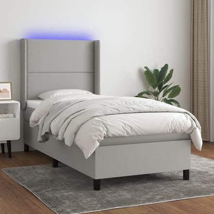 vidaXL - Boxspring - met - matras - en - LED - stof - lichtgrijs - 90x190 - cm