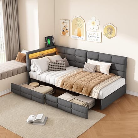 Multifunctioneel Slaapbank 90x200 cm met LED Verlichting en USB Laadpunten