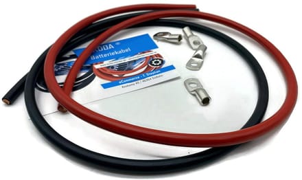 Batterijkabel 25mm2 met 4x M8 Kabelschoen - 1m Rood en Zwart