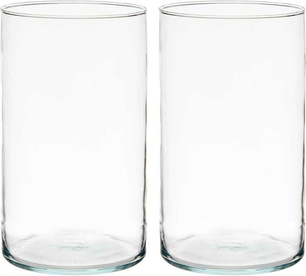 Giftdecor - Bloemenvazen 2x stuks - cilinder vorm - transparant glas - 17 x 30 cm
