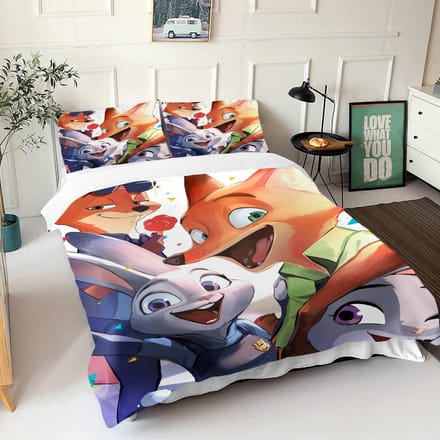 Zootopie Judy Nick Ensemble de housse de couette Couette Literie Ensemble de literie 3D pour enfants Ensemble 3 pièces 1 housse de couette Taille King AU Single(140*210cm)3pcs