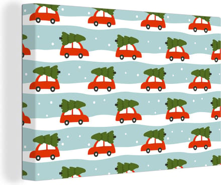 Canvas Schilderij Kerst - Kerstboom - Patroon - 90x60 cm - Wanddecoratie