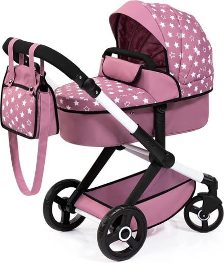 Bayer Design Combi Poppenwagen XEO - Roze met Witte Stippen - Meerdere functies