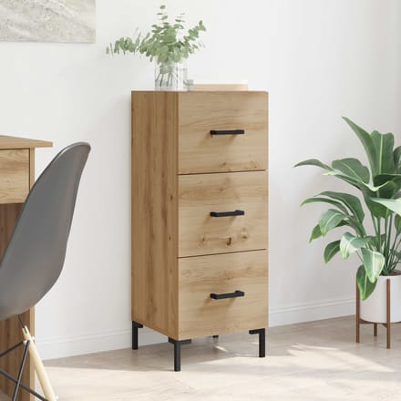 vidaXL - Dressoir - Artisan - Eiken - 34,5 - x - 34 - x - 90 - cm - Bewerkt - hout