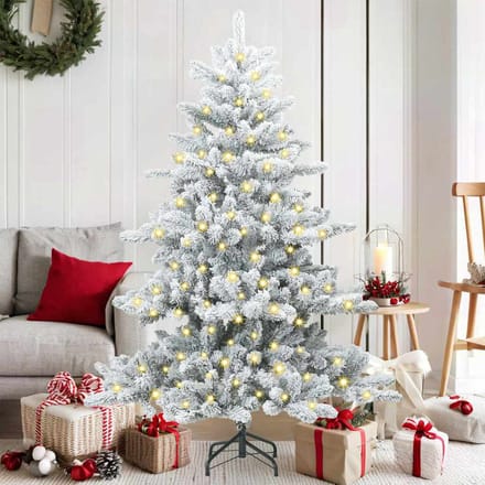 vidaXL - Kunstmatige - Hinged - Kerstboom - Wit - 150 - cm - PVC - en - Staal