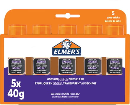 Elmer's Disappearing Purple Glue Sticks | Dries Clear | 40g | 5 Count