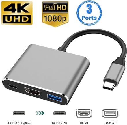 NÖRDIC DOCK-110, 3 in 1 USB-C naar HDMI 4K 30Hz, USBC 60W PD, USB 3.1, Space Grey
