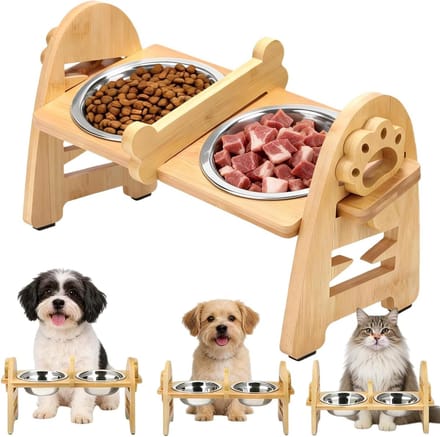 Verhoogde Voerbak - Hondenbak set - Comfortabel Eten - Stabiele Constructie - 2 Bakken - Zilver