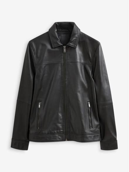 Next - Heren - Signature leren jack met kraag - Zwart