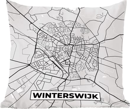 Sierkussens - Kussentjes Woonkamer - 60x60 cm - Stadskaart - Winterswijk - Grijs - Wit