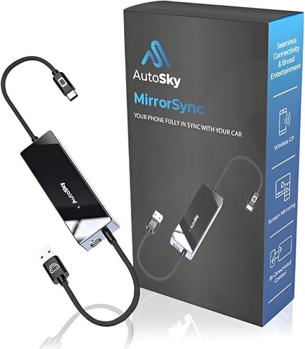 AutoSky Smartphone Mirroring Adapter – Draadloze CarPlay & Android Auto – Compacte Plug-and-Play Autoadapter