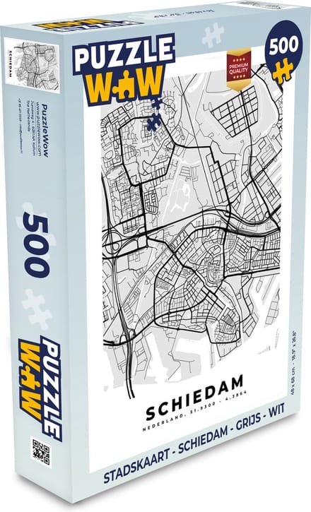 Puzzel Stadskaart - Schiedam - Grijs - Wit - Legpuzzel - Puzzel 500 stukjes - Plattegrond