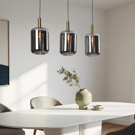 LumenXL - 3-lichts zwart - gouden hanglamp - smoke glas - Teto