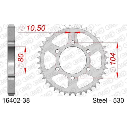 Stalen tandwiel Afam 530 38 dents