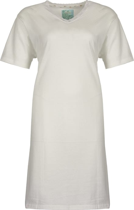 Tenderness Dames Nachthemd - 100% Katoen - V Hals - Wit - Maat S