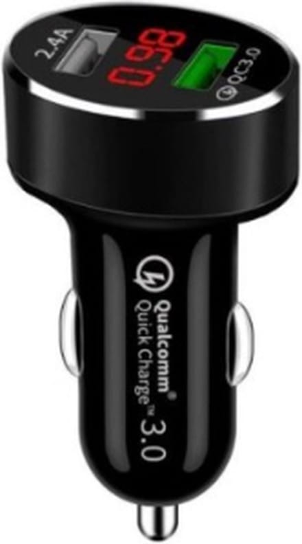 DrPhone QC2 PRO Autolader - Qualcomm 3.0A + 2.4A Auto oplader - Snellader - Dubbele USB Ingang met LED Display- Zwart
