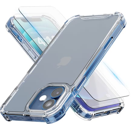 Hoesje geschikt voor iPhone 12 Mini Transparant - 2x screenprotector - beschermglas screen protector - Anti Shock hoesje case