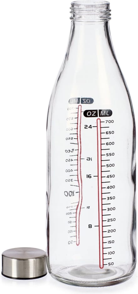 Vivalto Maatfles - 700 ml - glas - 8 x 27 cm - Azijnfles/oliefles - Afsluitbare maatbeker