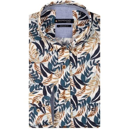 Giordano Overhemd Ivy Linnen Look Bold Leaves Pattern Navy-Multi / male