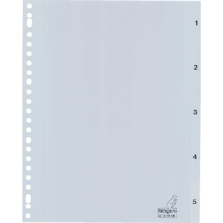 Kangaro tabbladen - A4 - 5-delig met cijfers - PP 120 micron - grijs - 23-gaats