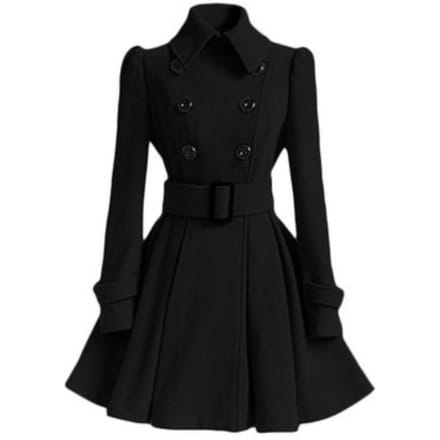Jas Damesstijl Slim Fit Lang Dames Wollen Jas Riem Wollen Jas Dames M black