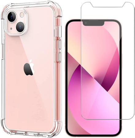 Hoesje Transparant geschikt voor Apple iPhone 13 Mini - Screenprotector en Shock Proof Hoesje Case met Versterkte rand en Screen Protector