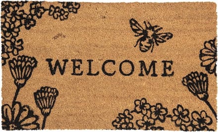 Clayre & Eef Deurmat 75x45 cm Bruin Kokosvezel Rubber Rechthoek Bloemen Welcome Kokosmat