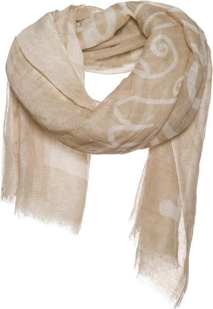 Sjaal bruin - Tekstprint - Katoen/Linnen - Taupe