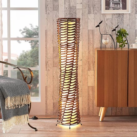 Lindby Vloerlamp Joas, 110 cm, papier, textiel, bruin