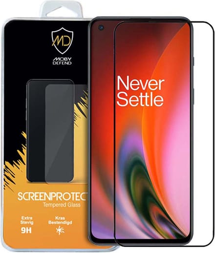 MobyDefend Screenprotector - Geschikt voor OnePlus Nord 2 - Screensaver Met Zwarte Randen - Gehard Glas