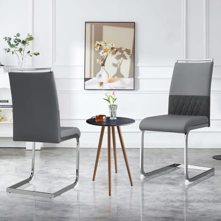STILVORA Eetkamerstoel – Ergonomisch Ontwerp – Set van 2 – PU-Leren & Linnen Rugleuning – Modern Design Voor Eetkamer en Keuken – Grijs