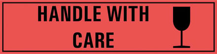 Handle with care sticker, oranje zwart 200 x 50 mm