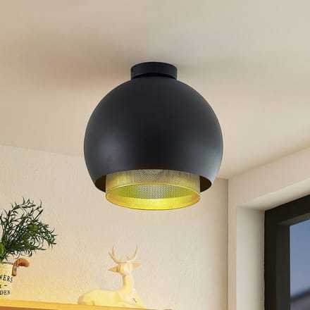 Lucande - plafondlamp design - 1licht - ijzer - H: 28.9 cm - E27 - zwart, goud
