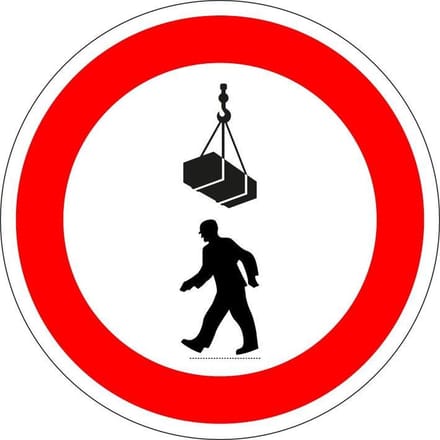Verboden onder hangende last te gaan staan sticker 100 mm