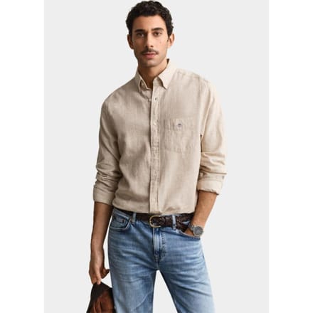 Gant Overhemd Cotton Linen Beige - Maat M - Heren - Overhemden Casual
