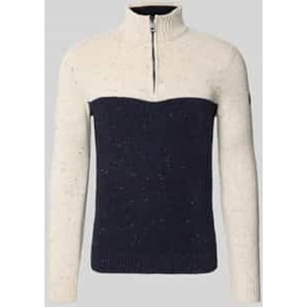 Tom Tailor - Troyer gebreide trui met mix van structuren - Maat M - offwhite navy color block