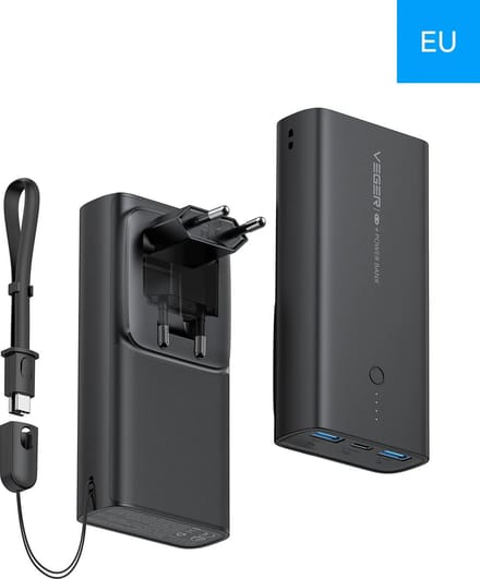 Veger (ACE100) Fast Charging Powerbank Folding EU-Plug - 10.000mAh - Black
