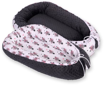 Babynest dubbelzijdig Premium Cocoon voor baby's BOBONO minky-roze zebra's
