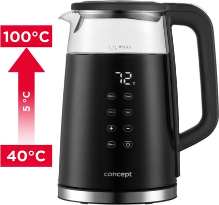Concept - Glazen waterkoker met temperatuurregeling 1.7L - RK4100 - Zwart