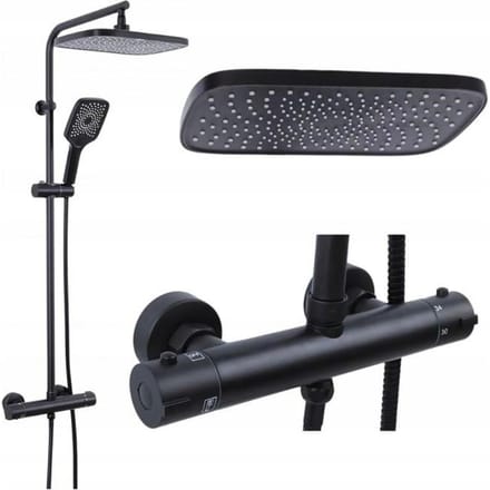 Yoka Home Thermostat Doucheset Mat Zwart - Luxe Regendouche & Handdouche