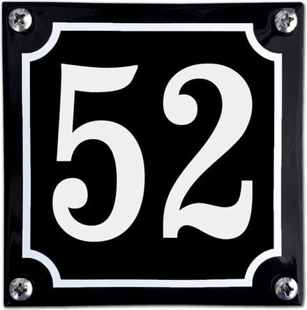 Zwart emaille huisnummer  - 52