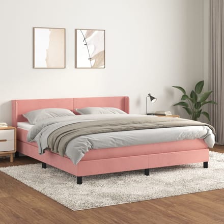 vidaXL - Boxspring - met - matras - fluweel - roze - 180x200 - cm