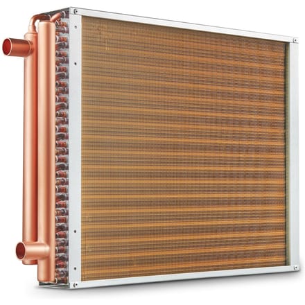 18 x 20  Warmtewisselaar Water naar Lucht 3-Rijig 3/8  Koperen Aansluitingen 242 Lamellen