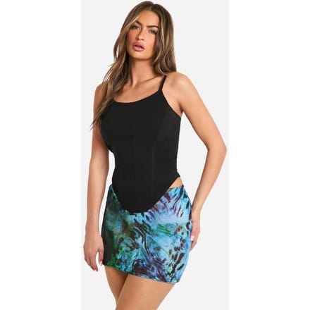 boohoo Dames Bedrukte getextureerde mesh mini-rok | Blauw | Maat: 38