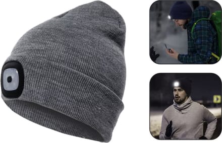 PD® - Muts met Ledverlichting - Muts met LED - Grijs - Muts met Lampje - Muts voor Hardlopen - Wintermuts Heren - Wintermuts Vrouwen